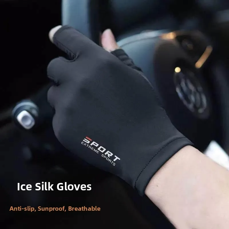 Sun Protection Ice Silk Thin Gloves for Men And Women Summer Driving Delivery Cycling Fishing Half Finger Gloves Anti-Slip