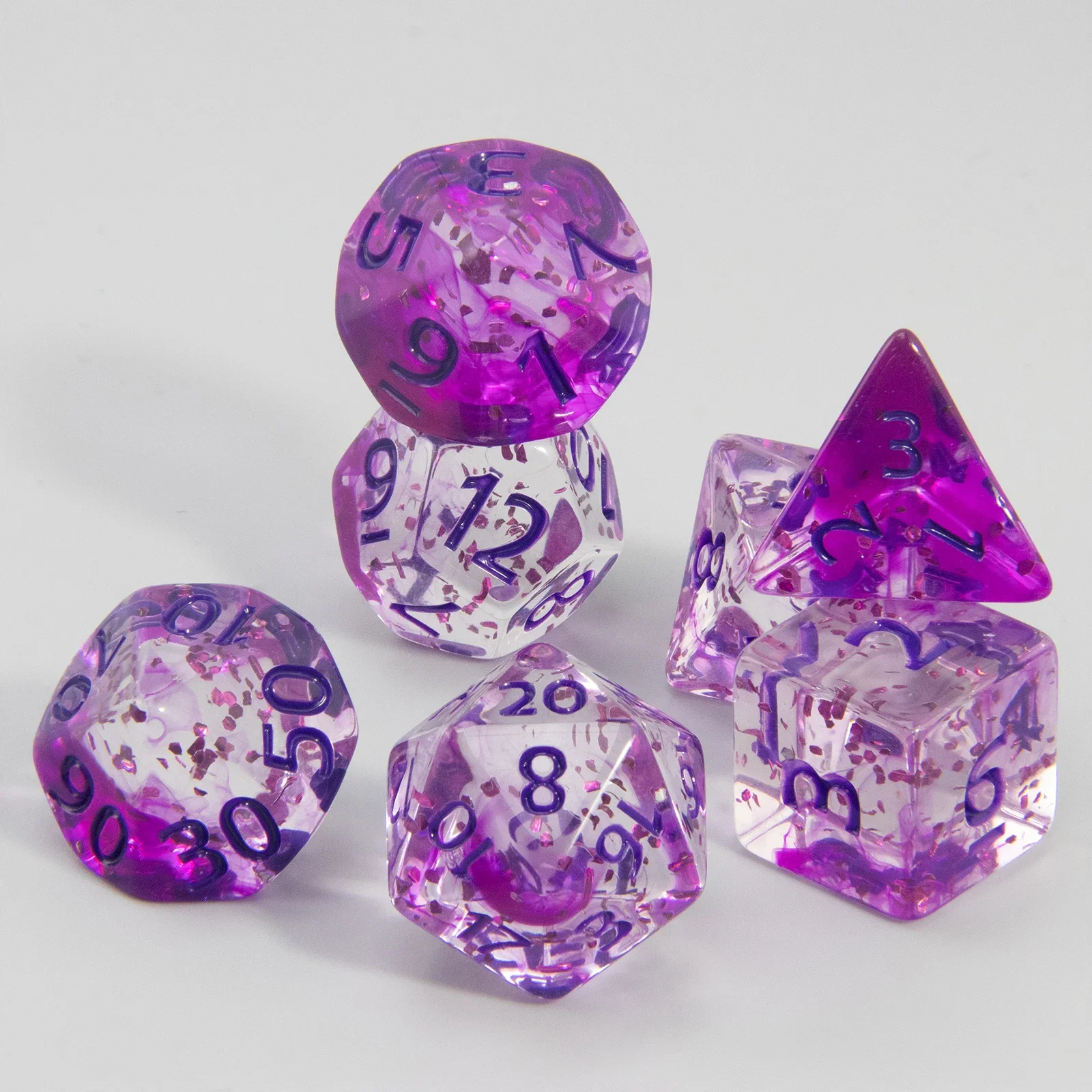 7個のクリスタルスタイルの多面体ダイスセット、ロールプレイングRPG卓上ゲームダイス、DNDやその他のロールプレイングゲームに最適