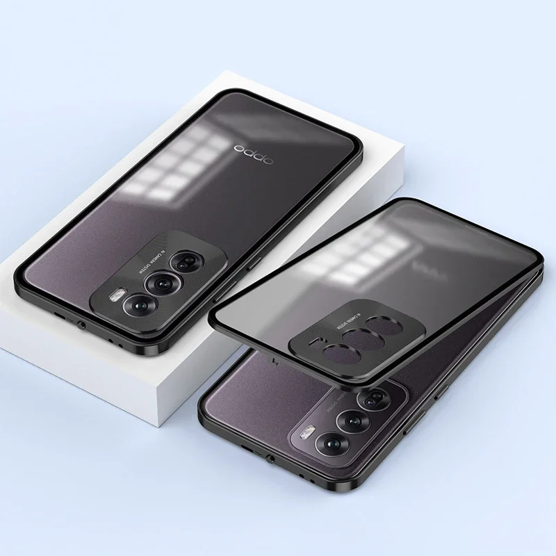 

Full Lens Protect Lock Buckle Metal Phone Case for Oppo Find X8 F25 F27 Reno 11F 12 Pro 5G Single Sided Matte Back Cover Cases