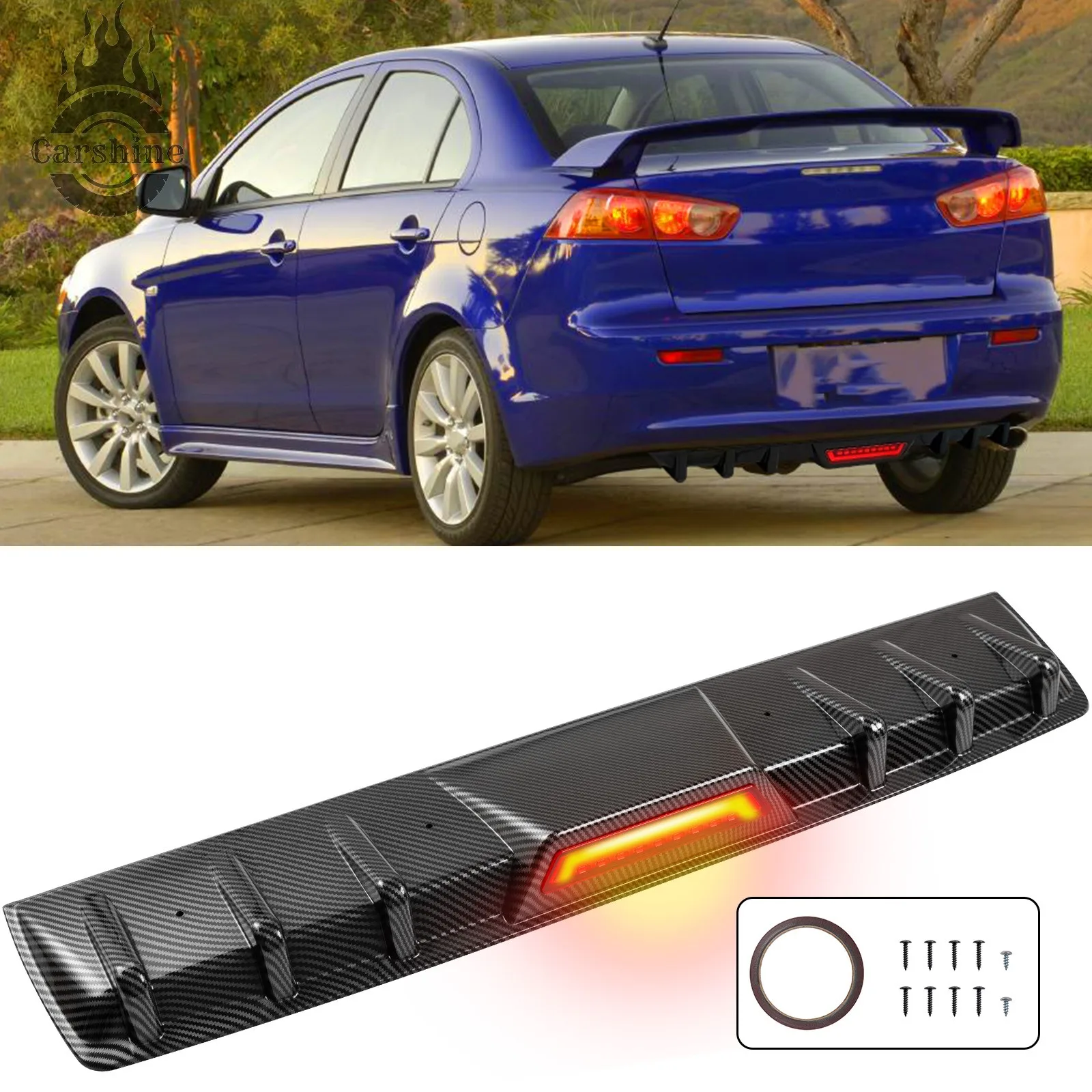 

Rear Bumper Diffuser Lip w/ LED Brake Light Carbon For Mitsubishi Lancer CJ & CF