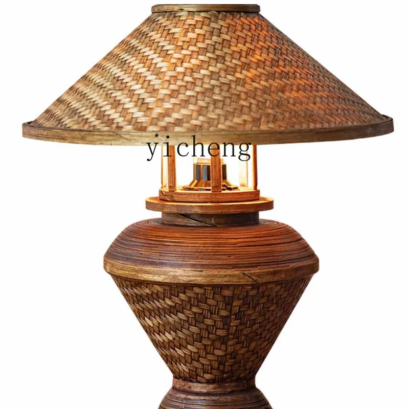 

Zk Bedroom Bedside Lamp Creative Retro Nostalgic Hotel Club Handmade Bamboo Table Lamp