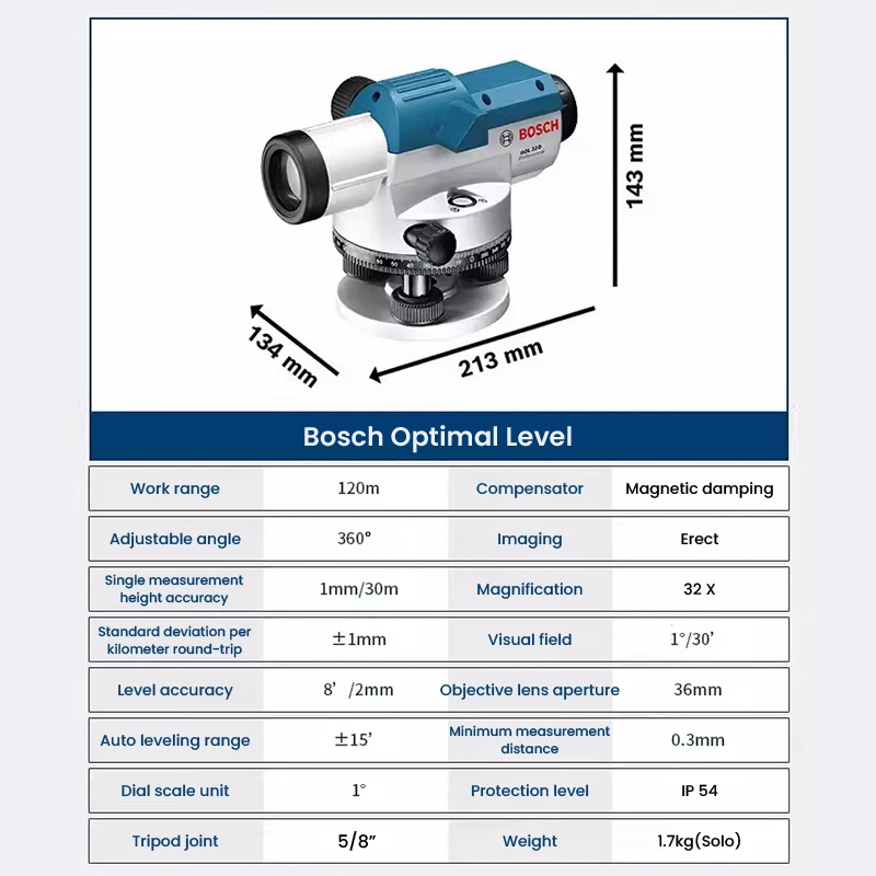 Bosch GOL 32 D Professional Optical Level Self-leveling Instrument 32X Magnification 120m Range Automatic Engineering Level