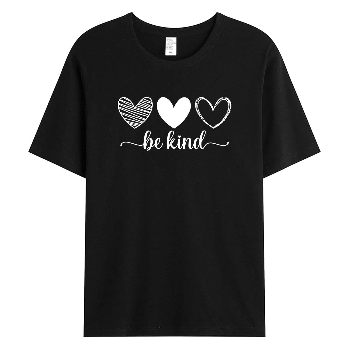 

Women's Casual Cotton T-Shirt with "Be Kind" Print and Three Heart Design, Short Sleeve Crewneck Tee, Soft Comfortable Loose Fit