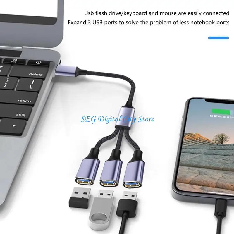 

U75B USB C to USB Adapter OTG Cable 2/3 in 1 USB C Splitter Fast Charging with USB 2.0 Connectors for Tablet Phone