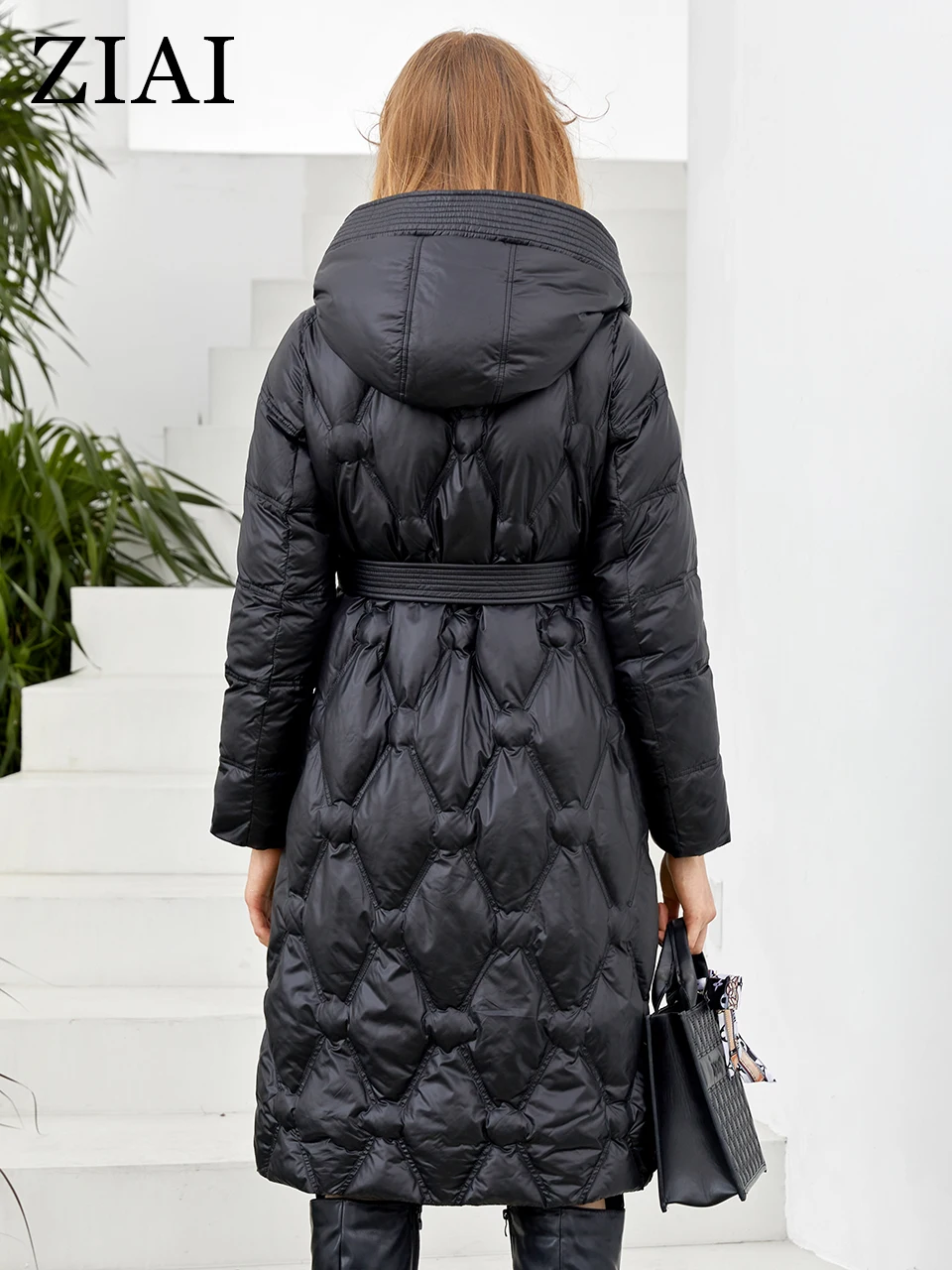 Ziai jaqueta de inverno feminino 2022 longo preto design clássico zíper breasted cinto bolso grande moda feminina parkas ZR-20176