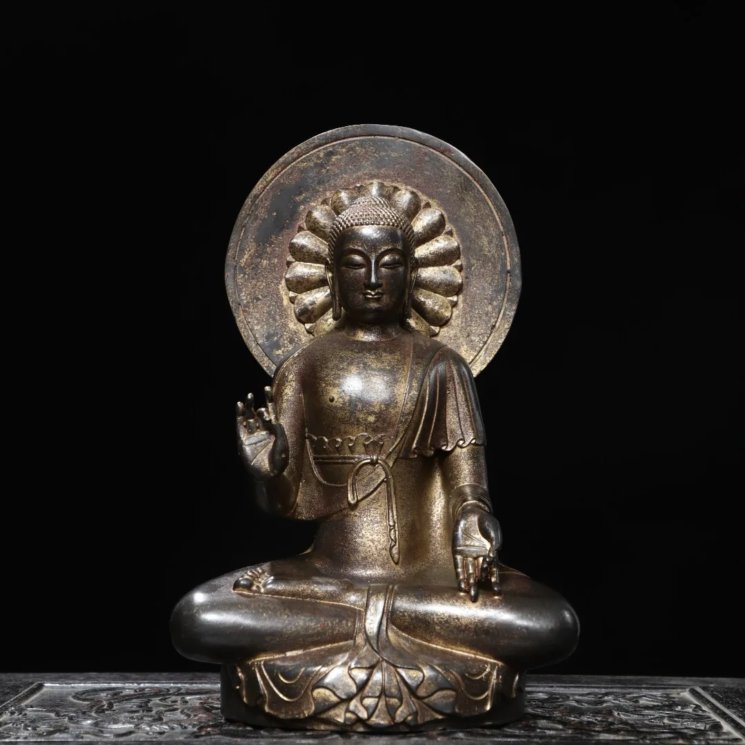 Old Bronze Cinnabar Gilded Northern Wei Buddha Da Ri Tathagata Buddha Head backlight Sitting Buddha Town house Exorcism