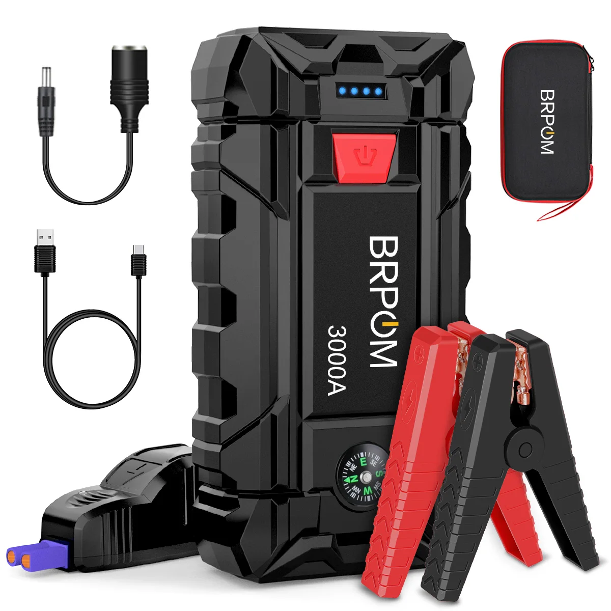 12V 3000A Car Jump Starter, Portable Power Bank Starter Device Diesel Gasoline Powered 26800mAh Charger with Smart Clip