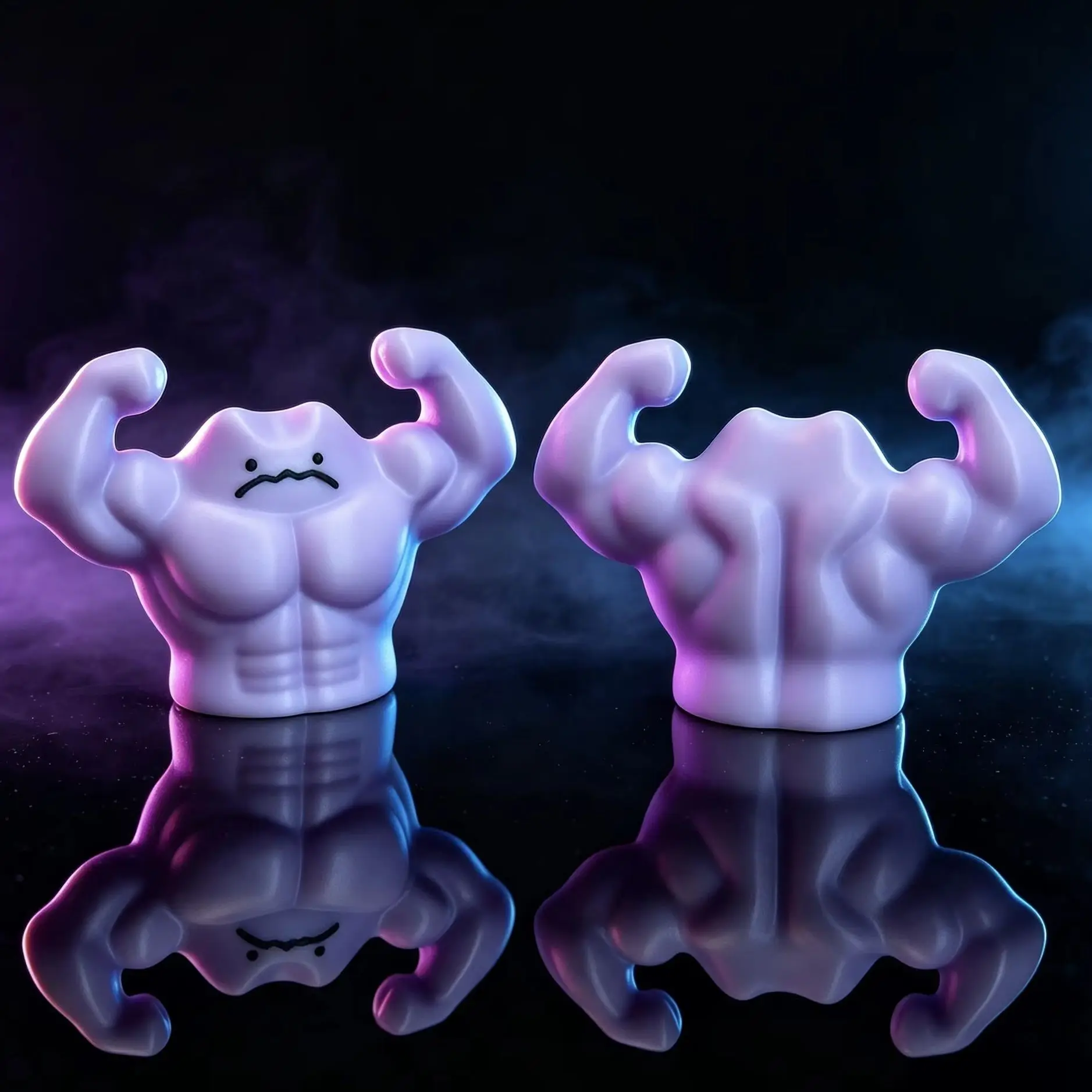 Sculpture Pokémon fantaisie anti-stress, Ditto musclé transformé, design contrastant amusant, objet artisanal pour décoration de table quotidienne