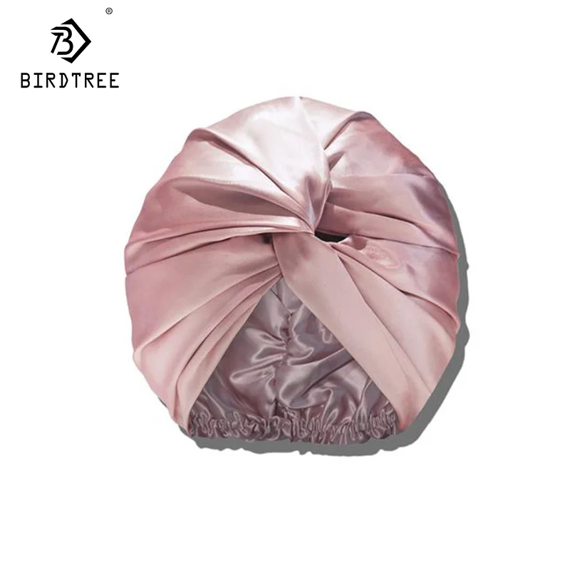 

BirdTree, 19MM 100%Mulberry Silk Cap, Double Layered Sleeping Cap, Twist Frizzy Hair Care Home Bathcap Girl, Autumn New A49715QM