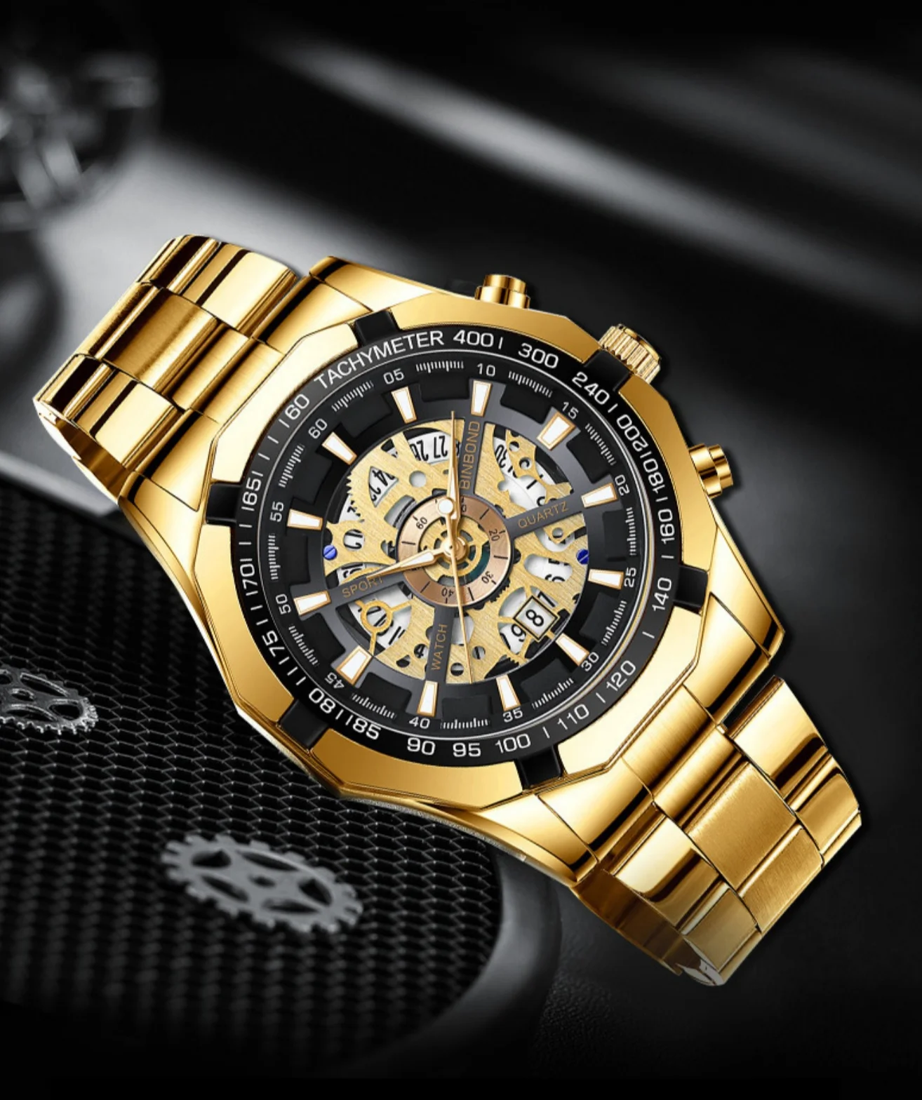 Men's Wristwatch Waterproof Classic Business Watch Rhinestone Calendar Date Function Watch Stainless Steel Strap Gift 102