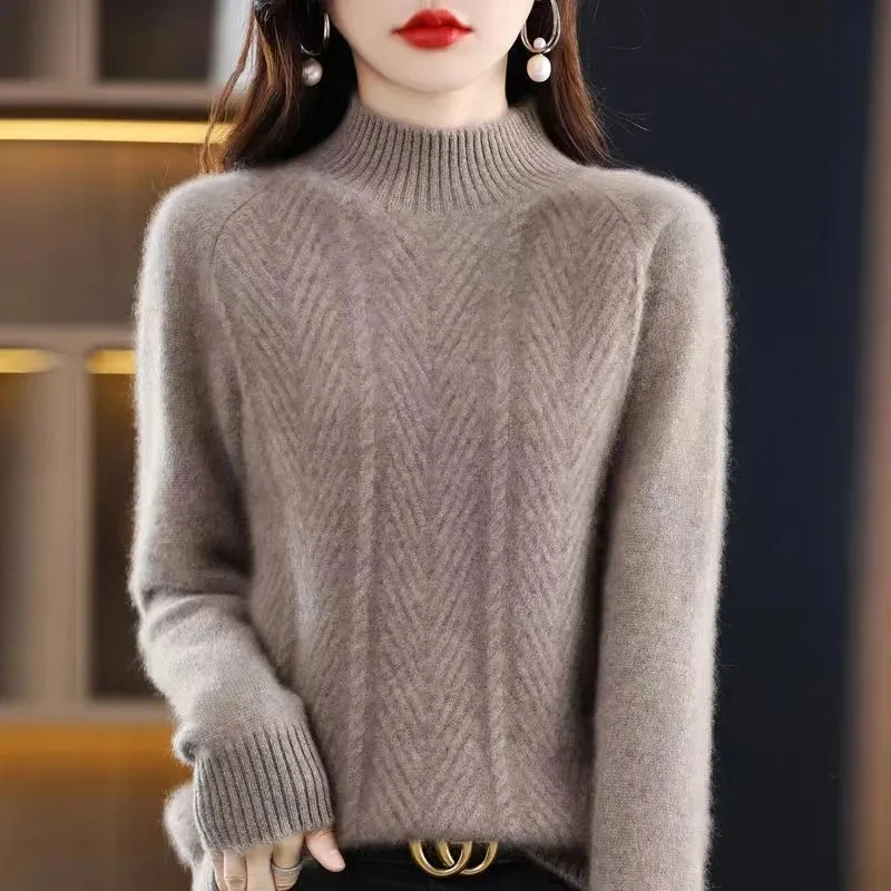 Autumn Winter Women Sweater Korean Fashion Warm Bottoming Shirts Half High Collar Basic Knitwear Solid Long Sleeve Pullovers