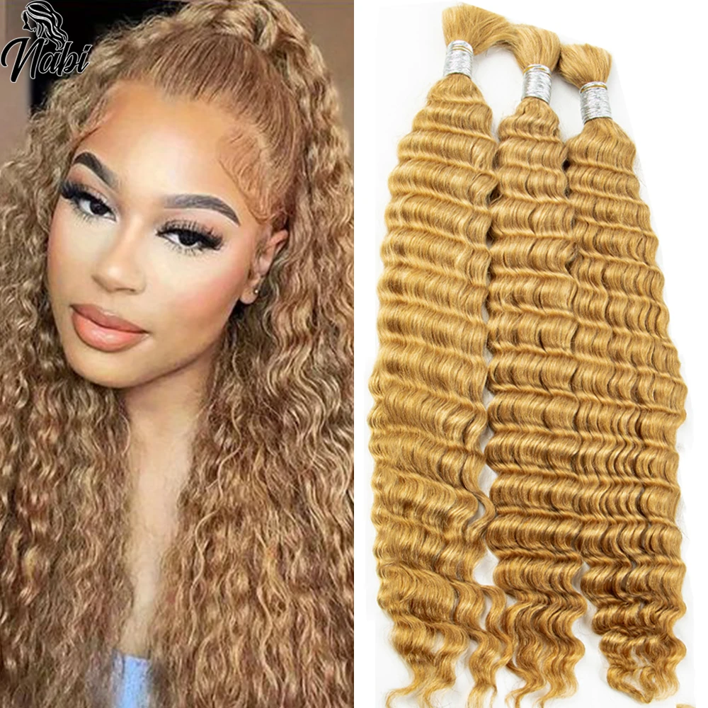 Nabi NABI Deep Wave Hair Braiding Bundles 27# Blonde No Weft Curly Hair Extensions Virgin Human Hair Weaving Bulk for Hair Salon