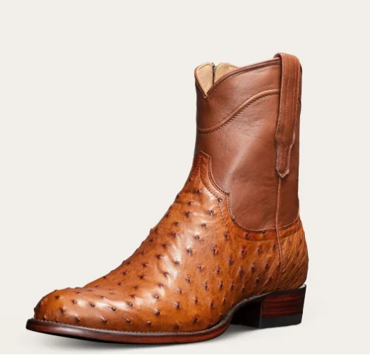 

New Men Boot Trendy Outdoor Winter Platform Pointed Toe Mid Heel Motorcycle Boots Zipper Solid Color Pu Leather Rome Boots Men