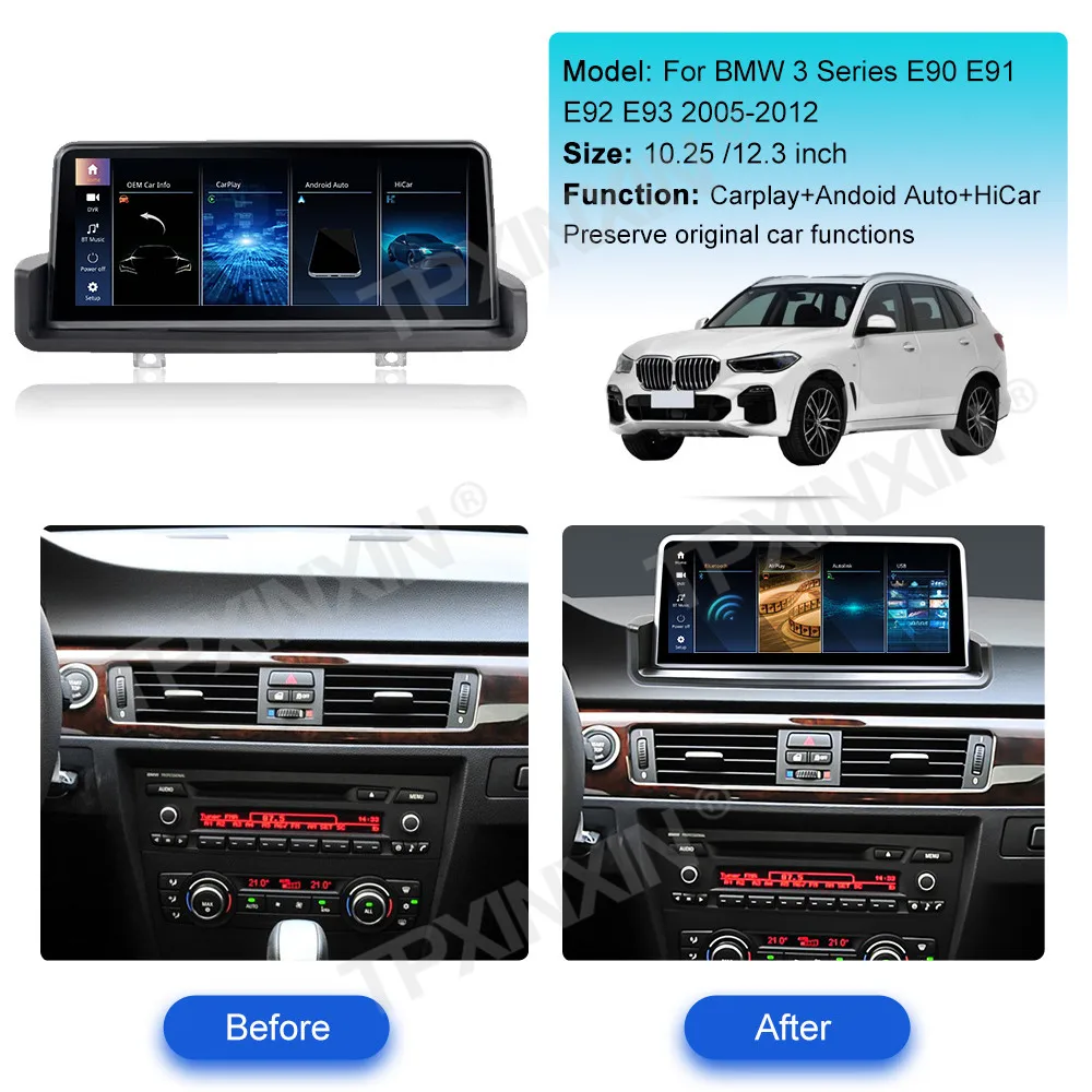 Linux System For BMW 3 Series E90 E91 E92 E93 M3 2005 - 2013 Wireless Carplay Android Auto FM DSP DAB WIFi GPS RDS Front Rear