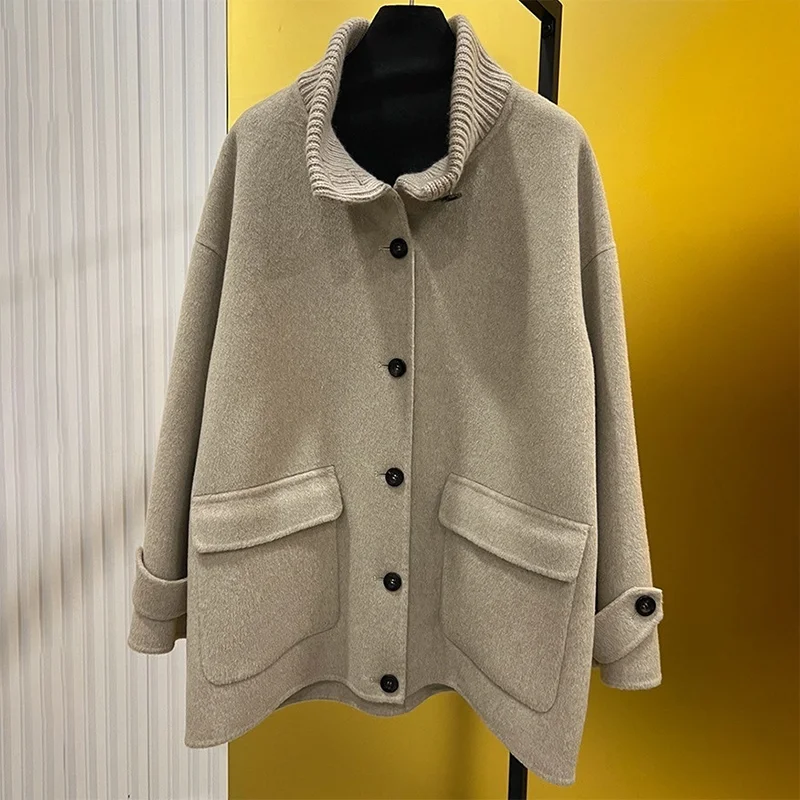 

Высококачественное двустороннее кашемировое женское пальто с воротником-стойкой, шерстяная куртка средней длины 251020138