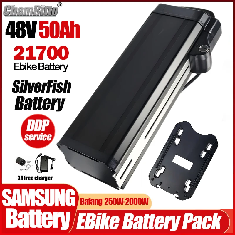 

Электрический велосипед 48 В Silverfish Fiido T1/T1 Pro/L2/Q2 Электрический велосипед 25 30ah 40ah 50ah cham rider 48v Bafang 1000w1500W Литиевая батарея