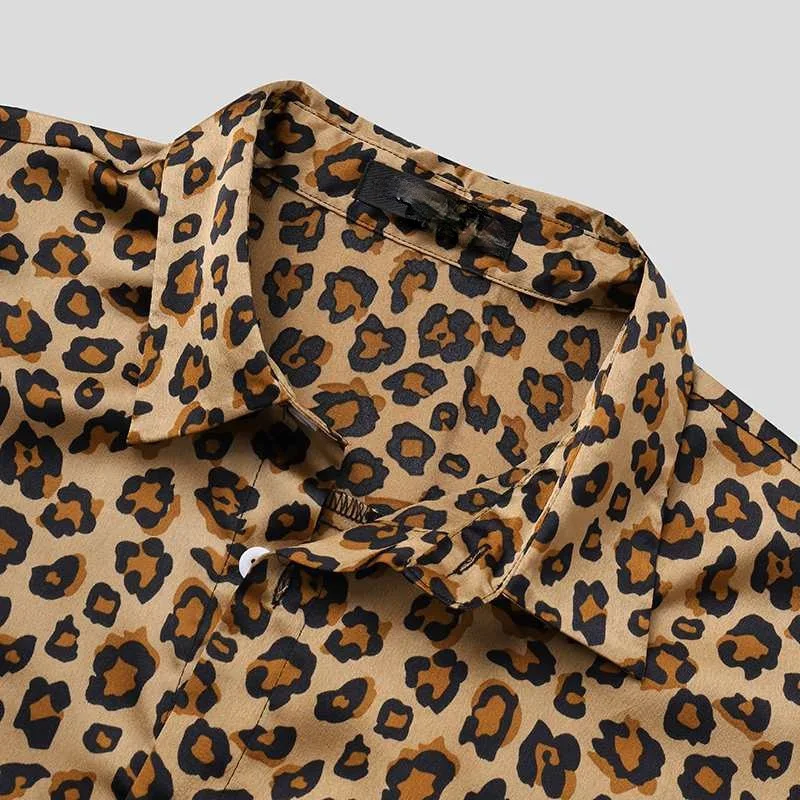 Summer Men\'s Fashion Leopard Print Sets Elegant Social Shirt + Shorts Two Piece Set Luxury Men Outerwear Suit