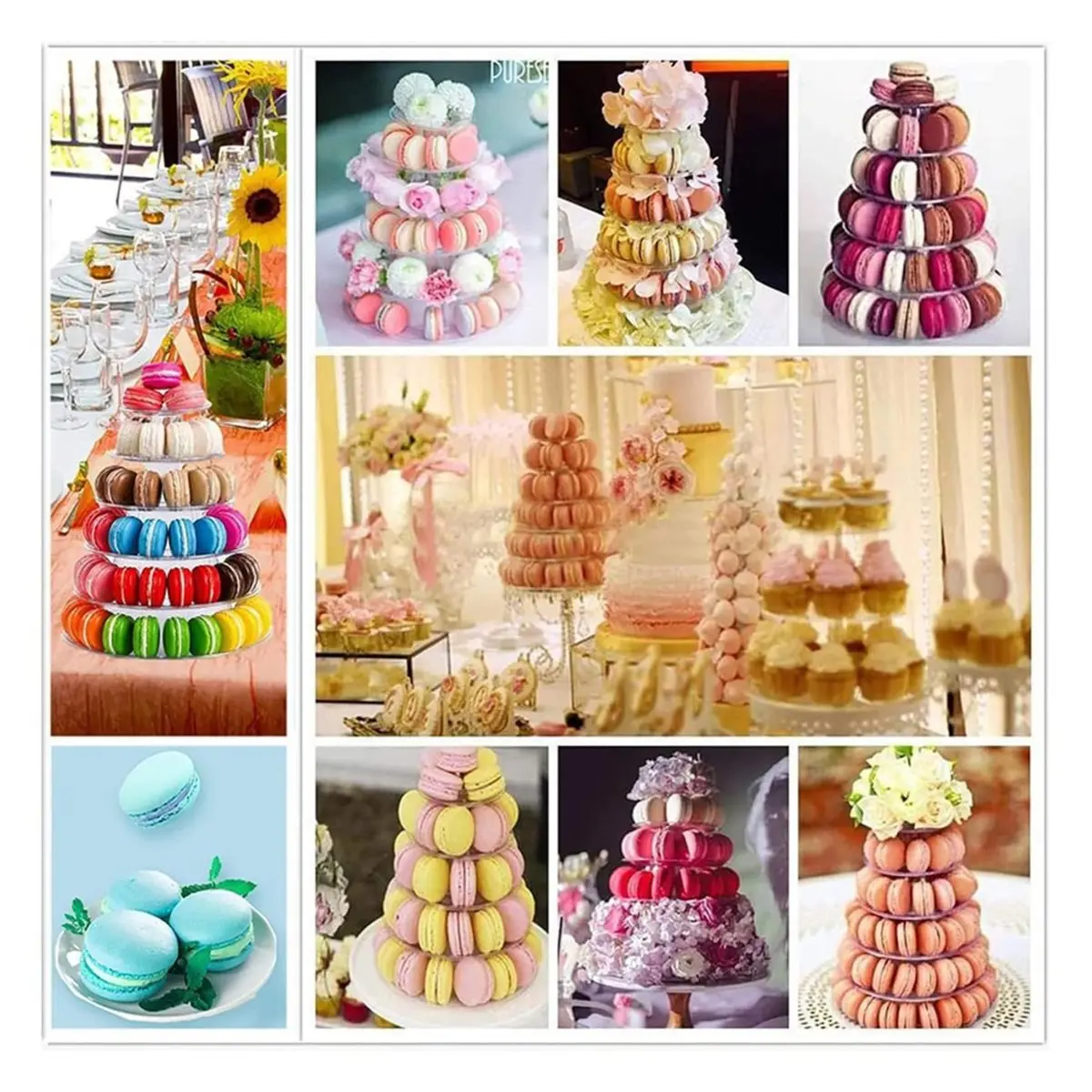 giftnew 6 Tiers Round Macaron Tower Stand Plastic Transparent Cake Stand Macaron Display Rack Desserts Cupcake Holder Platter