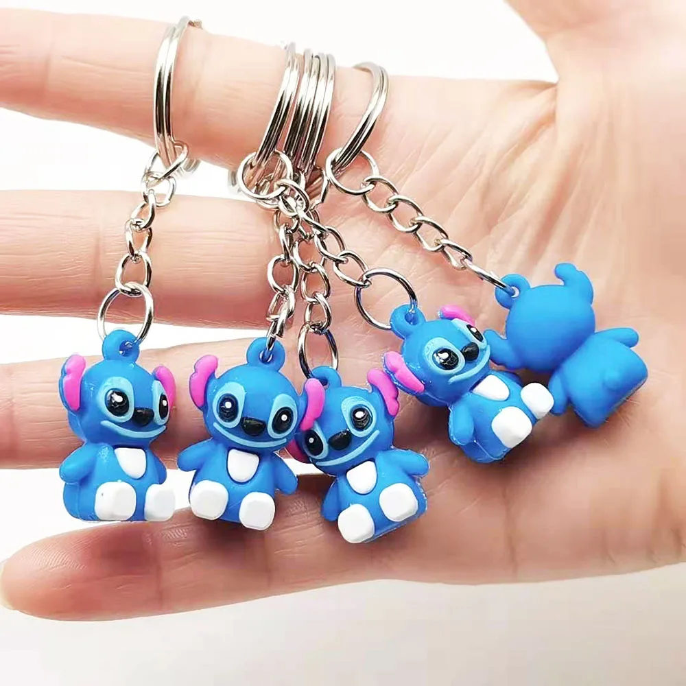 Wholesale 10Pcs Disnesy Stitch Mini Keychains Kawaii Doll Keyrings Bag Cute Ornament Pandent for Girls Couples Gifts Charm Toys