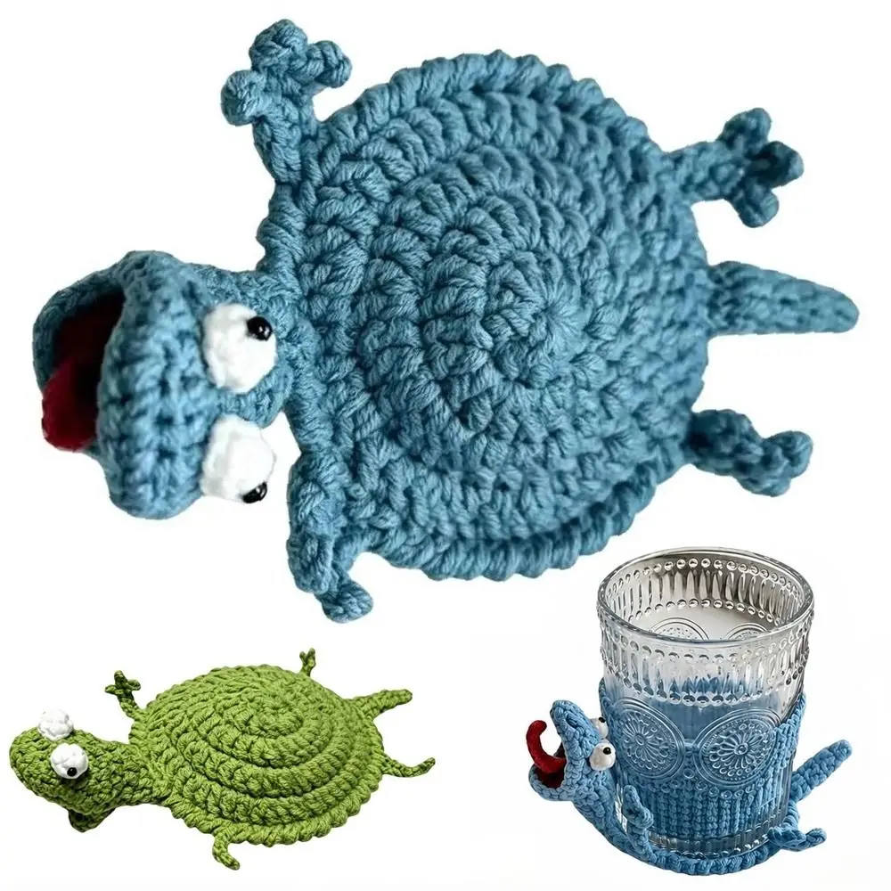 Pressable Crochet Lizard Coasters Cartoon Red Tongue Drink Insulation Pad Creative Handmade Water Cup Mat Home Decor