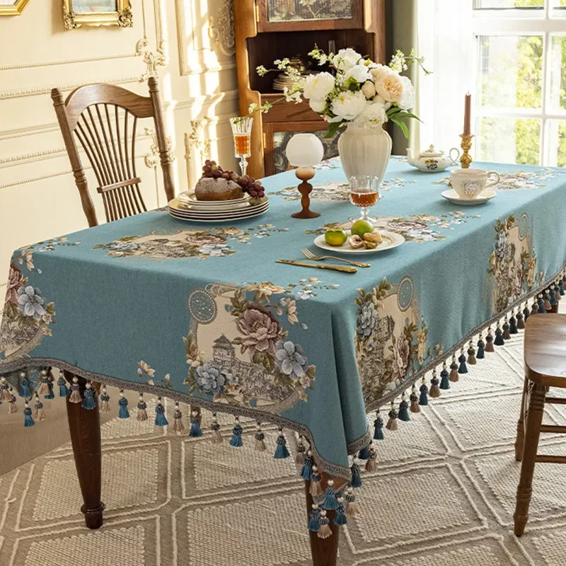 

European Jacquard Table Cover Rectangle Square Luxury Table Cloth Tassel for Kitchen Dining Party Christmas Tabletop Decoration