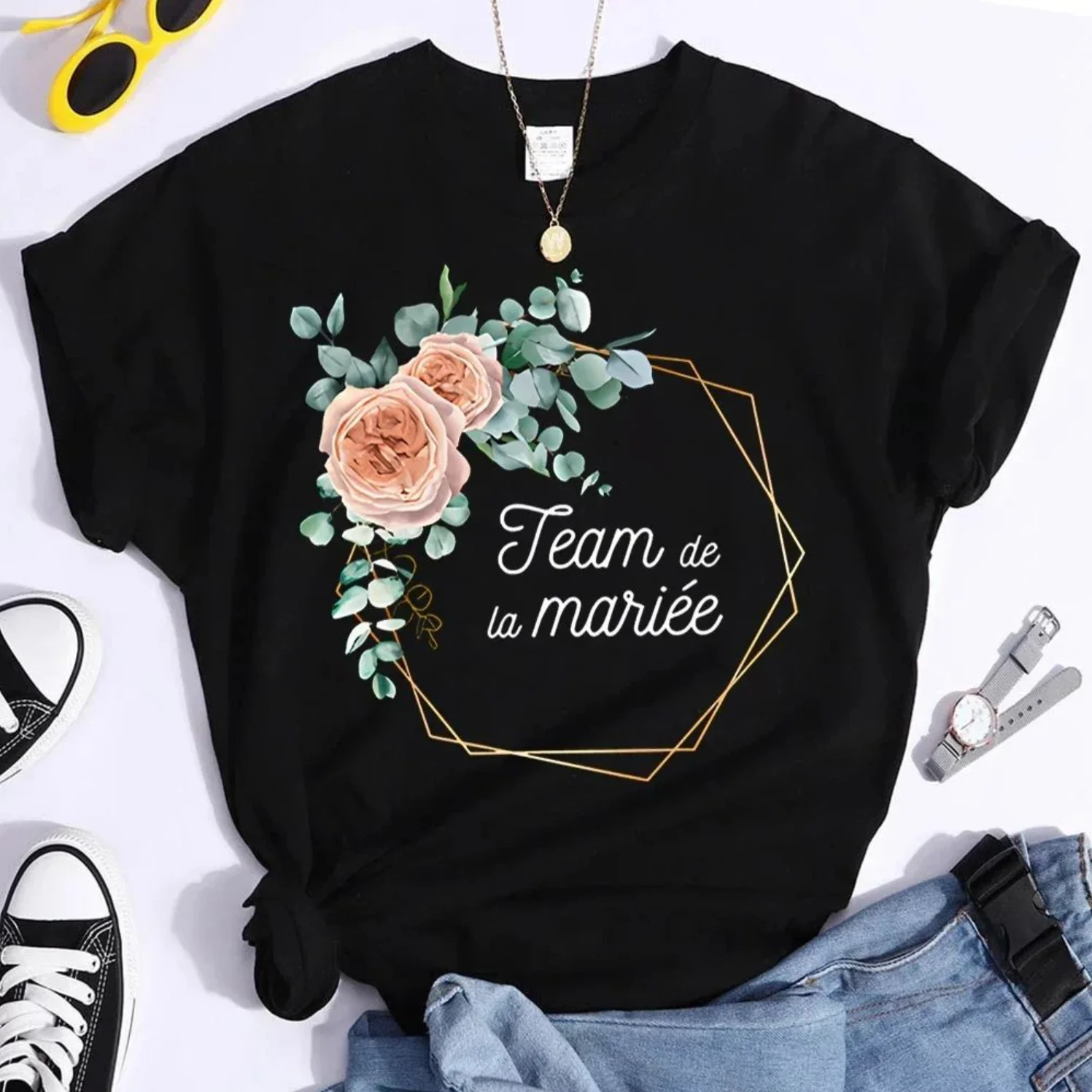 Flower wreath printed women's T-shirt short sleeved top summer fashionable new women's casual T-shirt short sleeved top