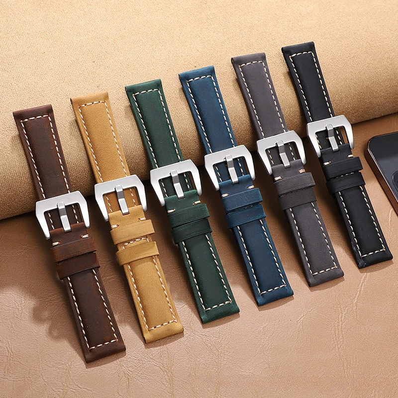 20mm 22mm 24mm 26mm Retro Genuine Leather Strap Handmade Crazy Horse Cowhide Watchband For Panerai PAM111/441/312 Men Bracelet