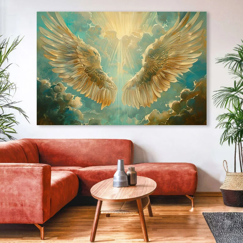 Moody Street Graffiti Golden Angel Wings Colorful Feather Wings Poster Canvas Painting Wall Art Pictures Home Living Room Decor