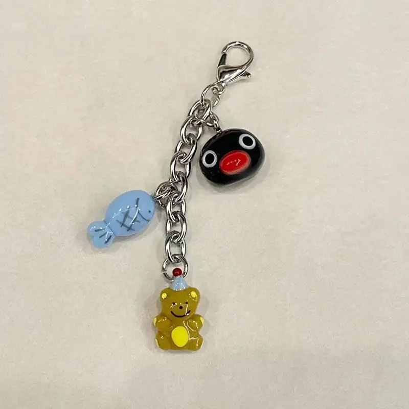 Pingu Small Fish Bear String Zipper Buckle Pendant and DIY Japan fashion Zipper Buckle Flip Pendant Keychain Accessories