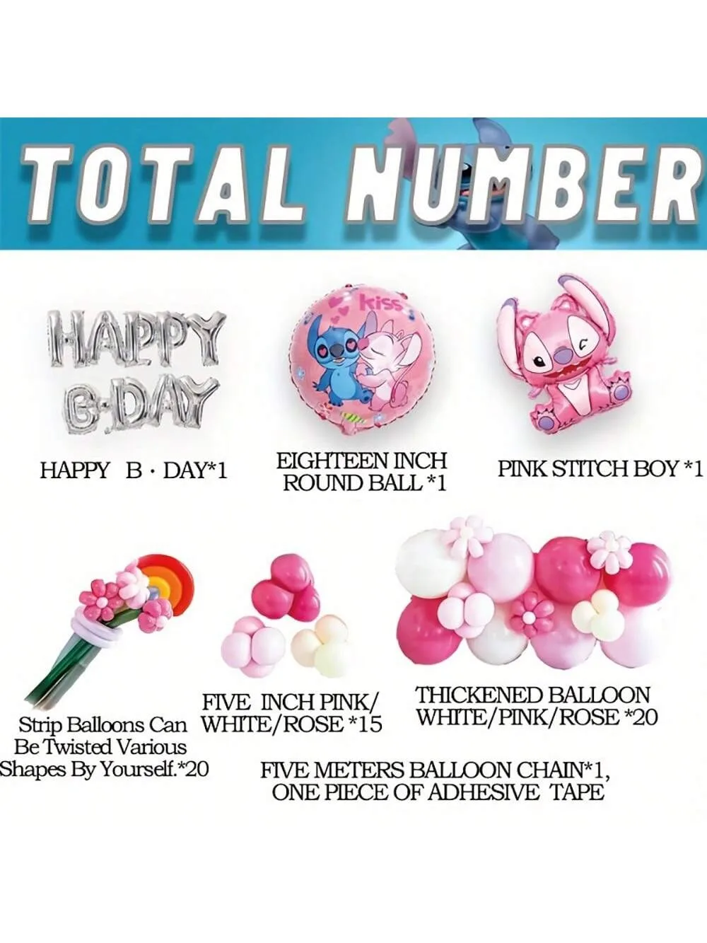 1 SET Disney con licenza ufficiale Stitch Decorazioni di compleanno Forniture per feste Set di palloncini Banner per scattare foto sullo sfondo