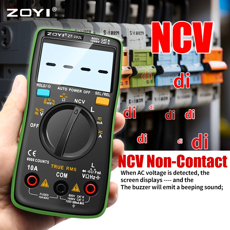 ZOYI New ZT102L Digital Multimeter 6000 Counts Auto Range Backlight AC/DC Ammeter Volt Ohm Tester Portable Meter Multimetro