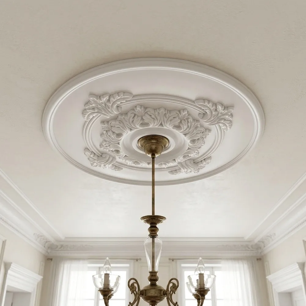 PU Ceiling Lamp Plate with Embossed Round Pattern for French Light Fixture Canopy Use in Dining Space or Bedroom