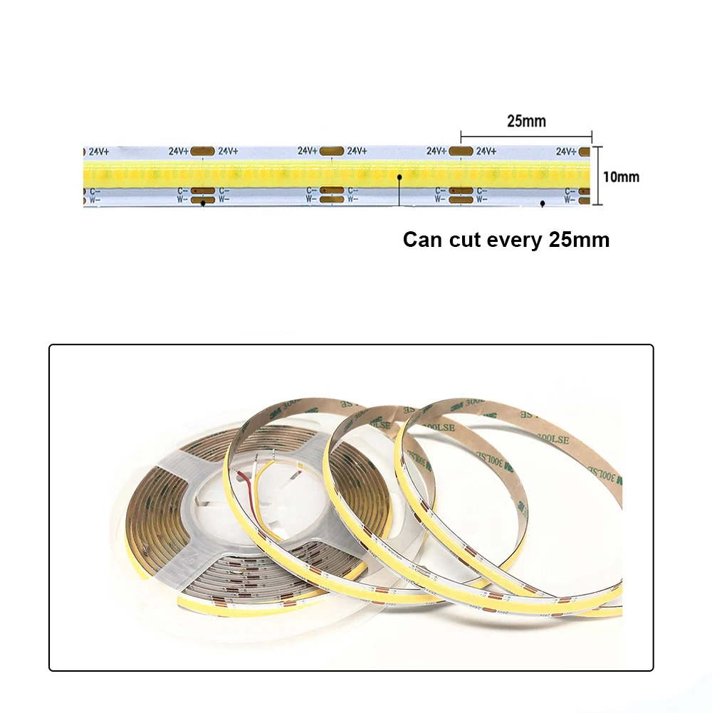 CCT pasek COB LED DC24V 608 leds/m RA90 przestrajalne paski ciepły naturalny zimny biały możliwość przyciemniania elastyczna taśma wstążka do