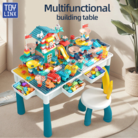 6-in-1 Multi-Purpose Double-Sided Children's Activity Table And Chair Set with Storage Toddler Building Blocks Educational Toys