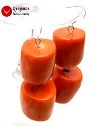 Qingmos 15-20mm Thick Slice Natural Orange Coral earring for Women with GENUINE Stone Dangle Earring Sterling silver S925 Hook