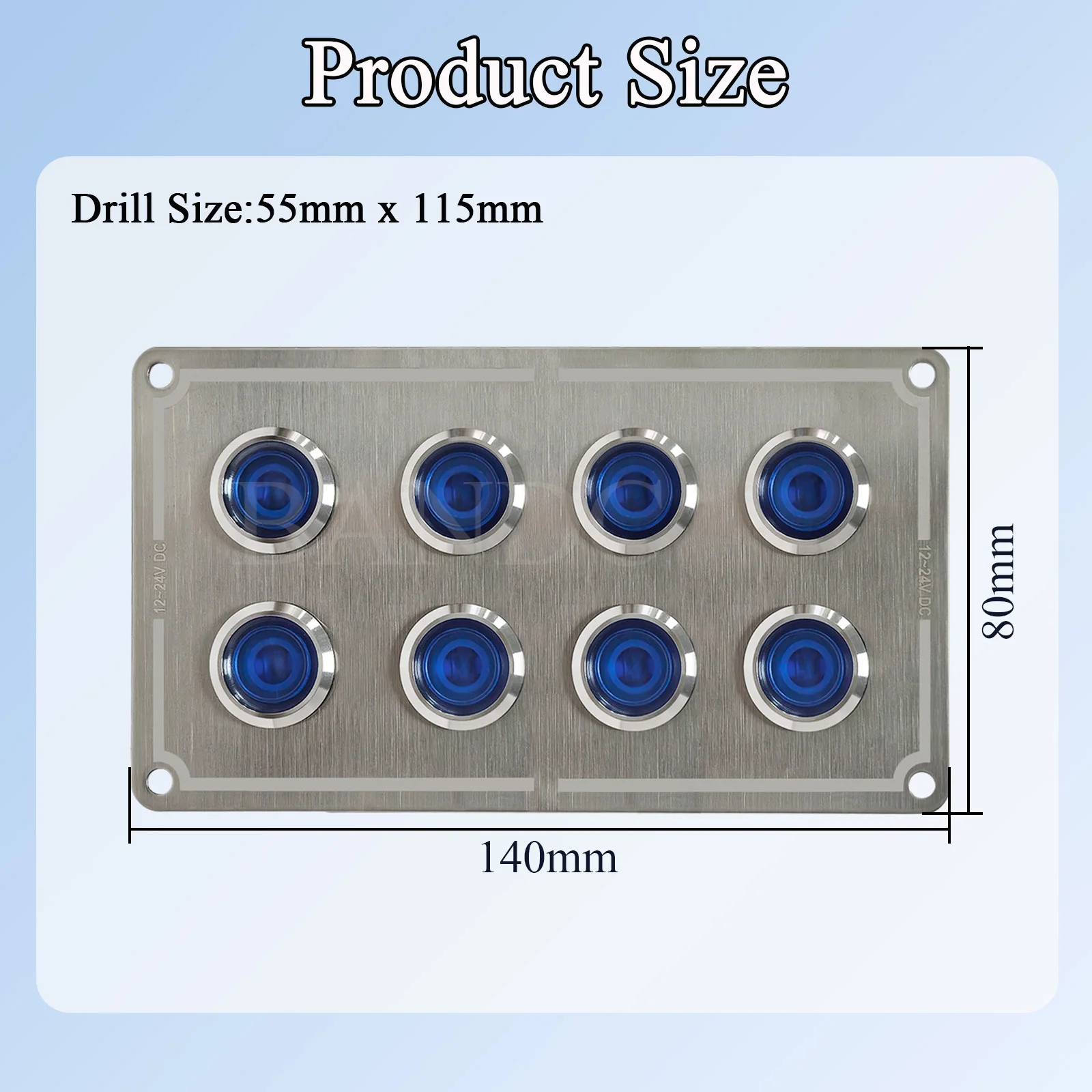 4 6 8 Way Waterproof Marine Switch Panel 12V/24V DC 8-Button with Blue LED Light Indicator for Boat Camper Yacht Jeep Vehicle