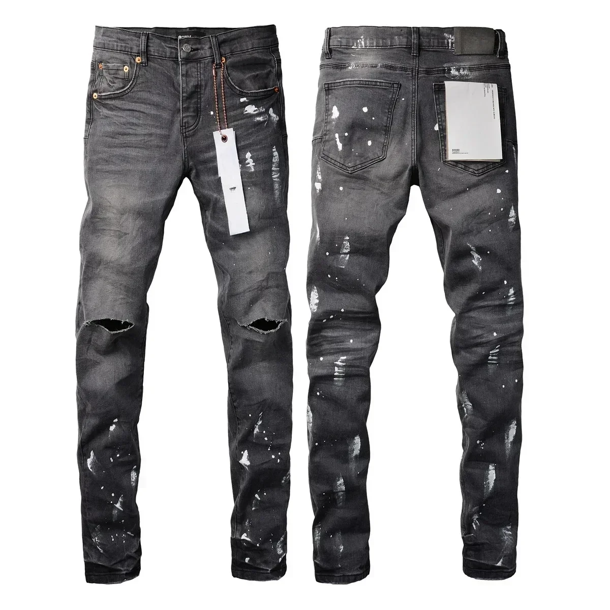 

2024ss New Purples jeans Men with High street distressed dual tone wash Repair Low Rise Skinny Denim brands pants