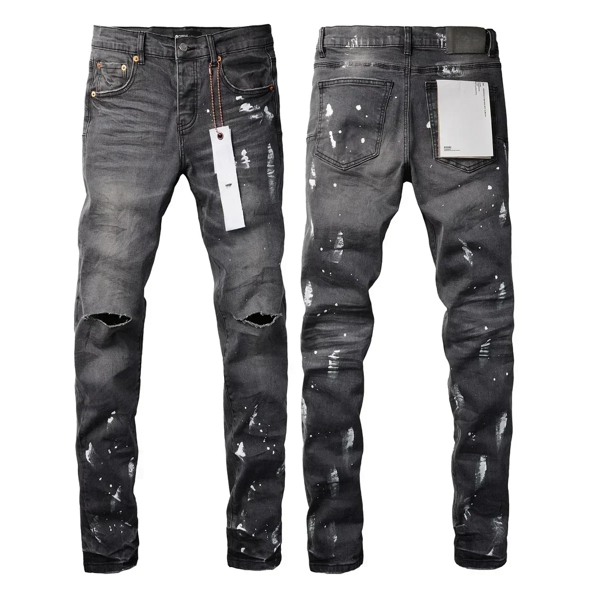 Top quality Purples Jeans Fashion High Street Ripped Grey Paint Top Quality Repair Low Rise Skinny brands pants