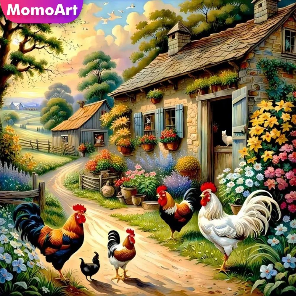 Momoart DIY Diamant-Mosaik Haus-Landschaft Diamantmalerei Dorf-Bild Strass DIY Huhn Neuerscheinung Kinder-Hobby