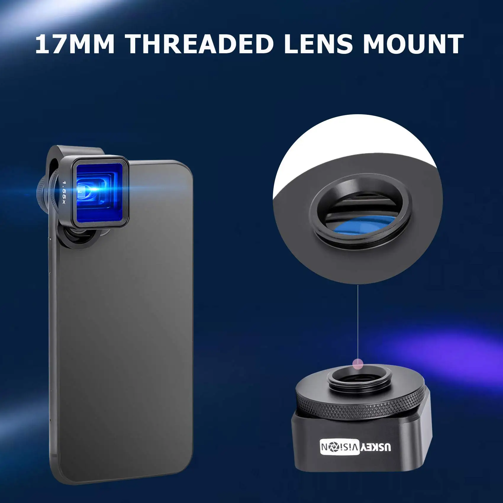 USKEYVISION 17MM 1.33X 1.55X Anamorphic Phone Camera Lens 2.4:1 Ratio Attached Lens for Smartphone iPhone Video Photo Filmmaking