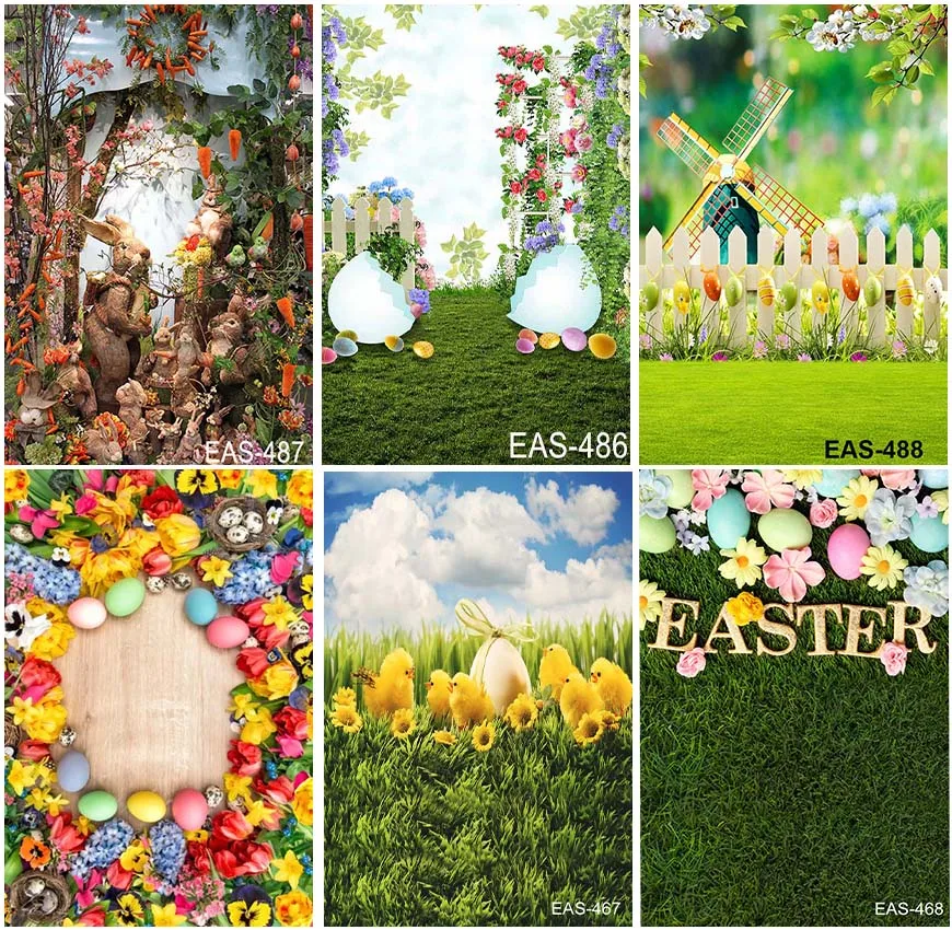 

Spring Easter Bunny Carrots Green Vines Lawn Backdrops Eggs Grassland Colorful Flowers Holiday Newborn Backgrounds Photographic