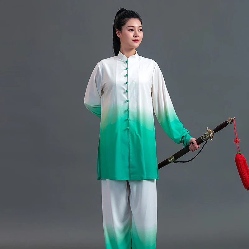 Women's Gradient Red Baduanjin Uniform - Premium Pearl Cotton Martial Arts Performance Outfit for Spring Summer Practice