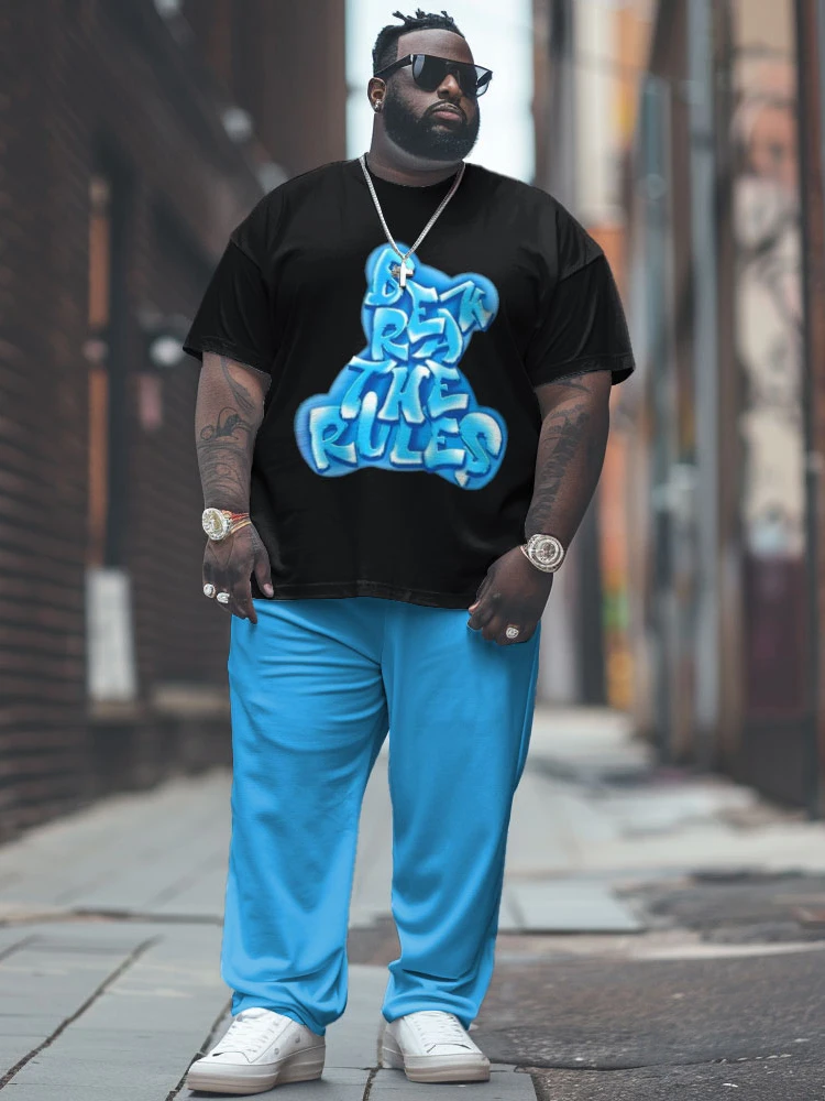 L-9XL Short Sleeved T-Shirt And Pants Set Plus Size Men Street Casual Graffiti Bear Letter Printed T-Shirt And Pants Set ZOOY