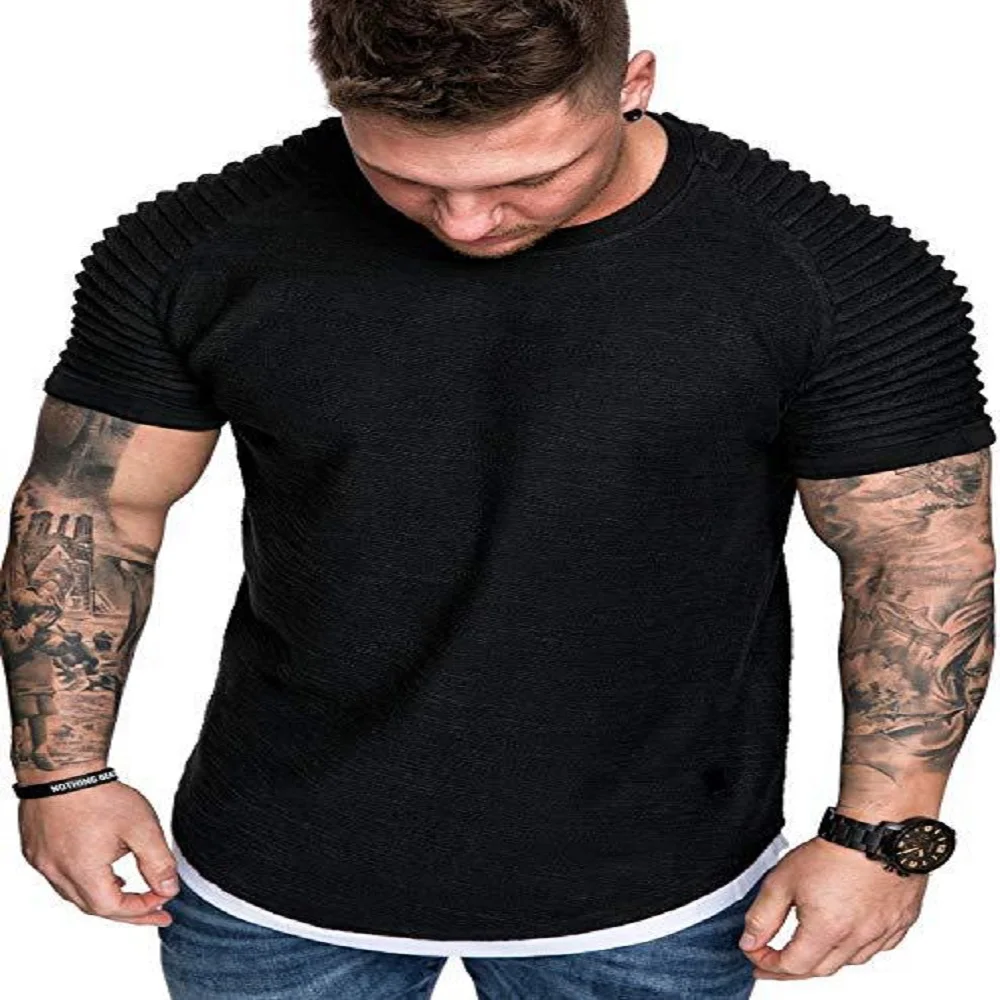 Summer Sport undershirt ​Casual Men Skinny Streetwear NEW Tops Tees Pleated Short Sleeve T-shirts Trendy Youth Tshirts