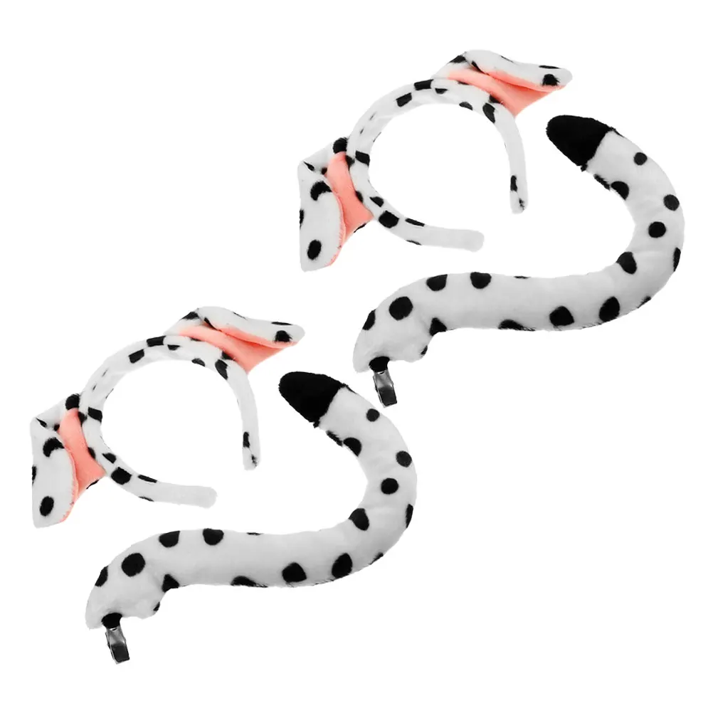 

4 Pcs Dalmatian Dog Costume Headb Cartoon Ears Tail Accessories Adult Kids Halloween Cosplay Party Birthday