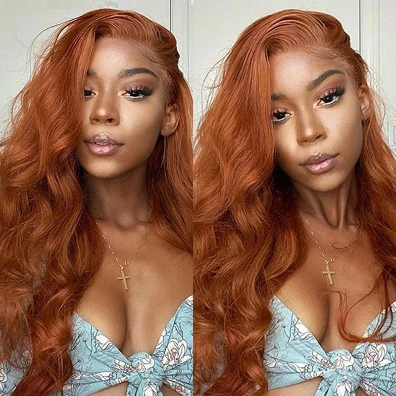 Ginger Orange Color Lace Front Synthetic Hair Wig For Women Wavy Lace Wig Glueless  Hear Resistant Fiber