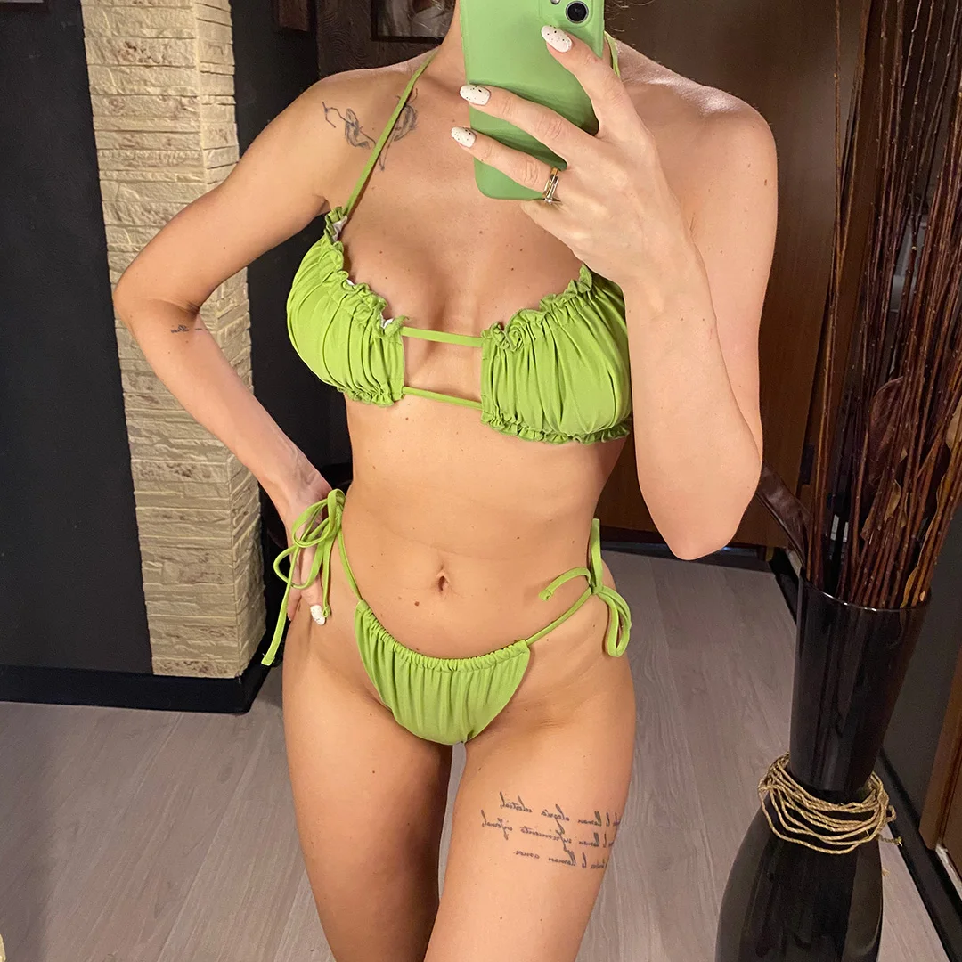 Sexy Rüschen-Bikini mit Falten und Raffungen, Damen-Badeanzug, zweiteiliges Bikini-Set, Badebekleidung, Badeanzug, Modell V3239 – Detail 5