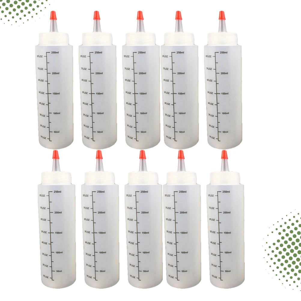 

10pcs 250Ml Squeeze Condiment Bottles Plastic Sauce Dispensers Leak-Proof Dressing Mustard Ketchup Salad Sandwiches Easy Pour