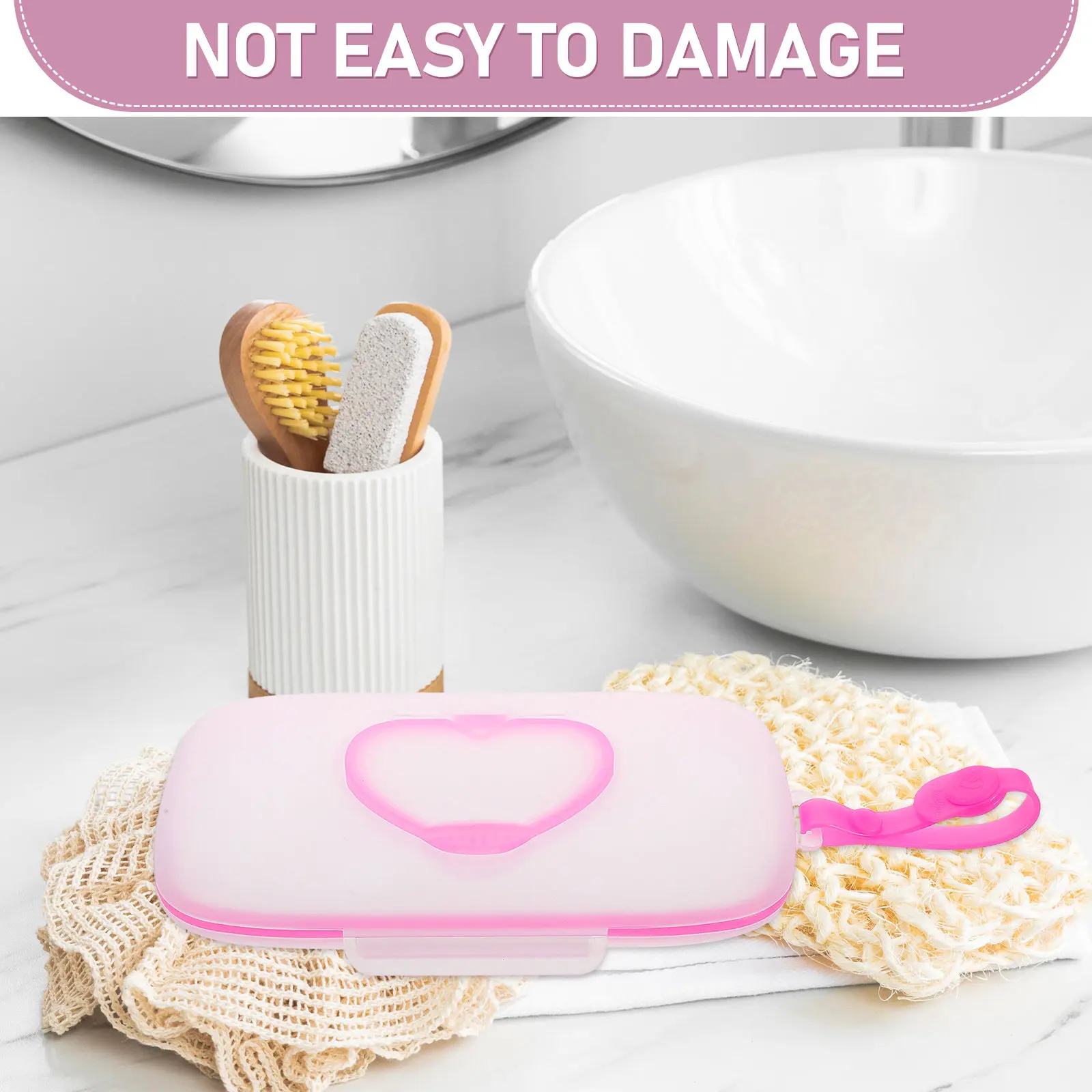 Baby Portable Hand Wipes Dispenser Heart Shape Refillable Lightweight Compact Travel Baby Wipes Holder for Car Diaper Bag view 5