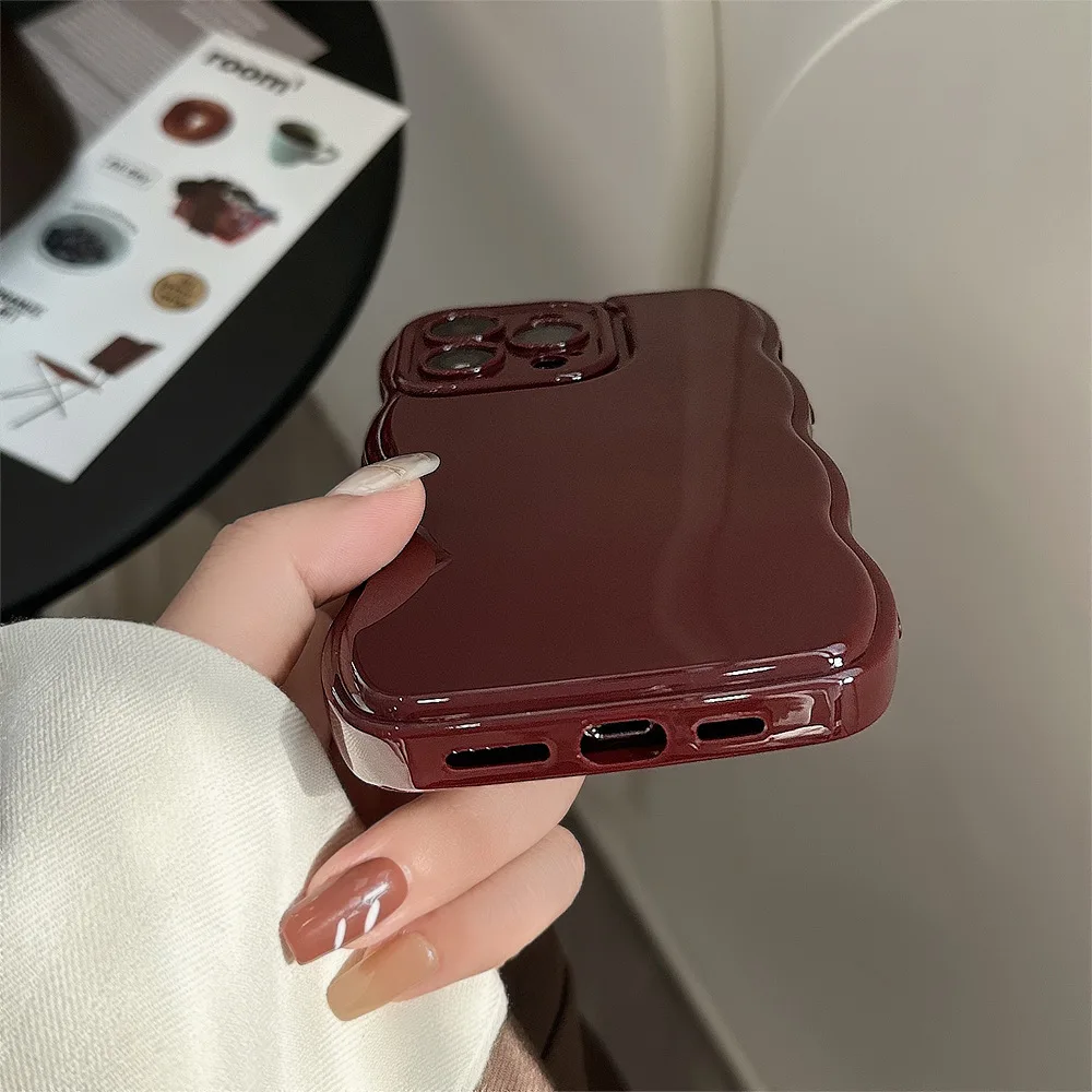 Vintage Wine Red Wavy Edges Phone Case For iPhone15 14 13 12 11 Pro Max X XR XSMAX  TPU Fall prevention Cover New Products image 6